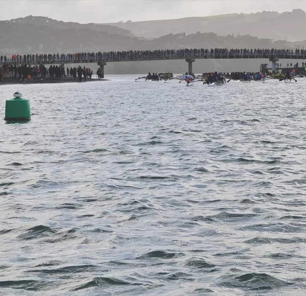 A large crowd watches the hoe from the wakbridge